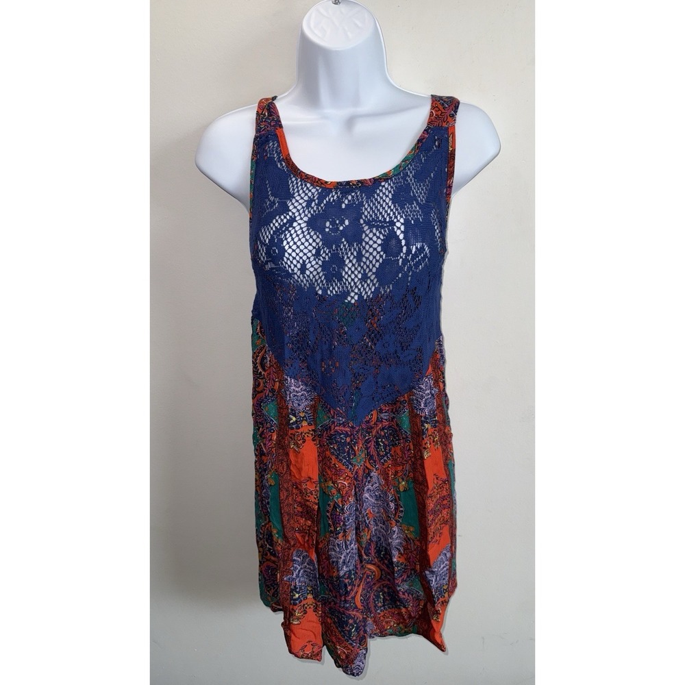 Intimately Free People Crochet Lace Paisley Tank Top Hot Red Combo XS